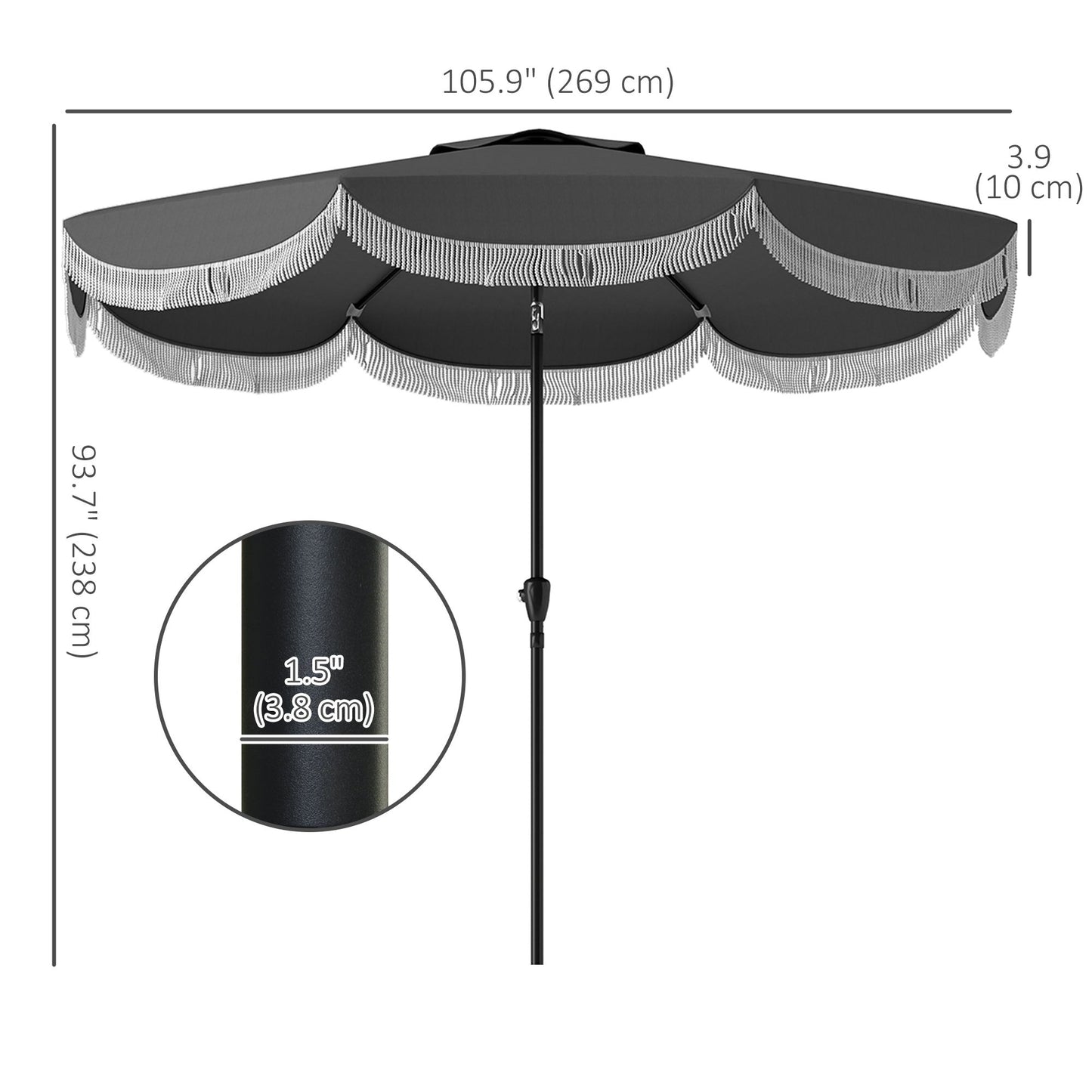 9FT Patio Umbrella Parasol, UPF 30+ Outdoor Market Umbrella with Crank, 8 Ribs, Push Button Tilt, Vented Patio Table Umbrella for Deck Backyard Lawn, Charcoal Grey