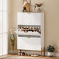 Shoe Cabinet with 3 Flip Drawers, Modern Narrow Shoe Storage Cabinet with Adjustable Shelves, White