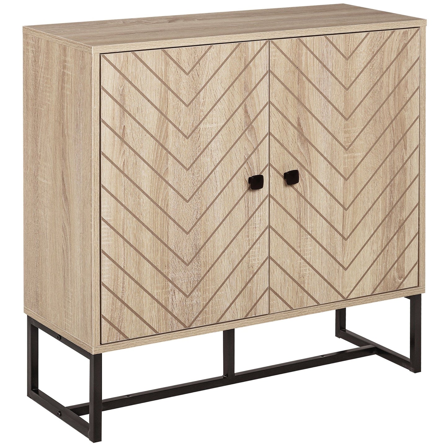 Sideboard Buffet with Chevron Doors and Steel Base - Oak