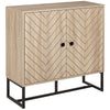 Sideboard Buffet with Chevron Doors and Steel Base - Oak