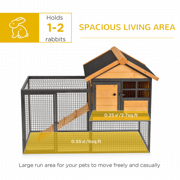 48"L Yellow Wooden Rabbit Hutch with Run & Asphalt Roof