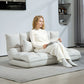 Convertible Floor Sofa, Foldable 2-Seater Lazy Sofa Sleeper with 9-position Backrest and 2 Pillows Cream White