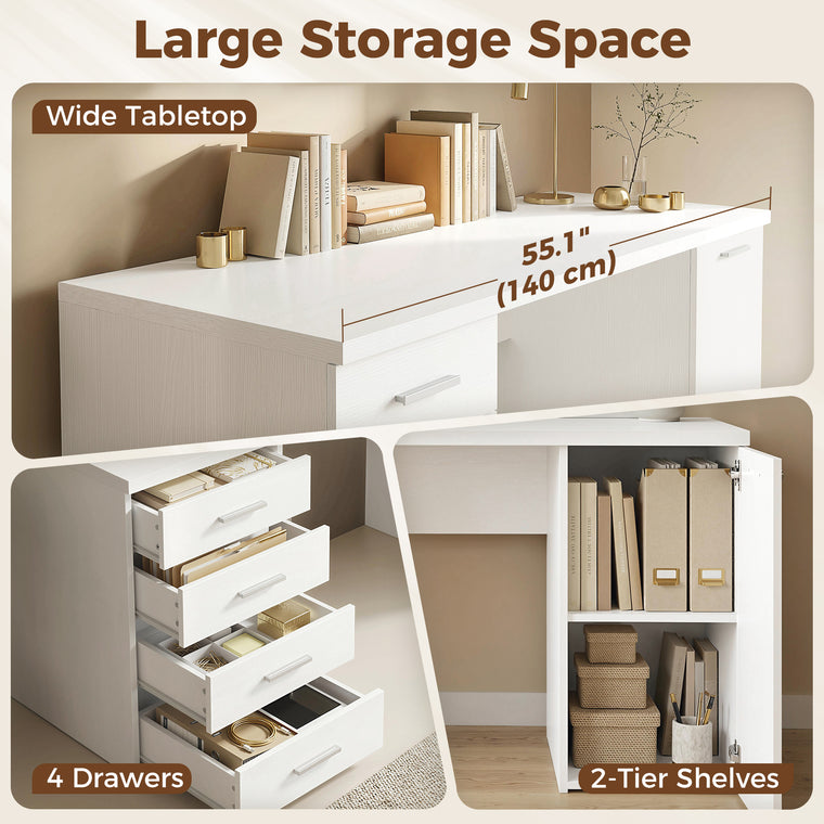 Computer Desk with Adjustable Shelf and Drawers - White Wood Grain