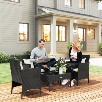 4-Piece Rattan Furniture Set with Coffee Table
