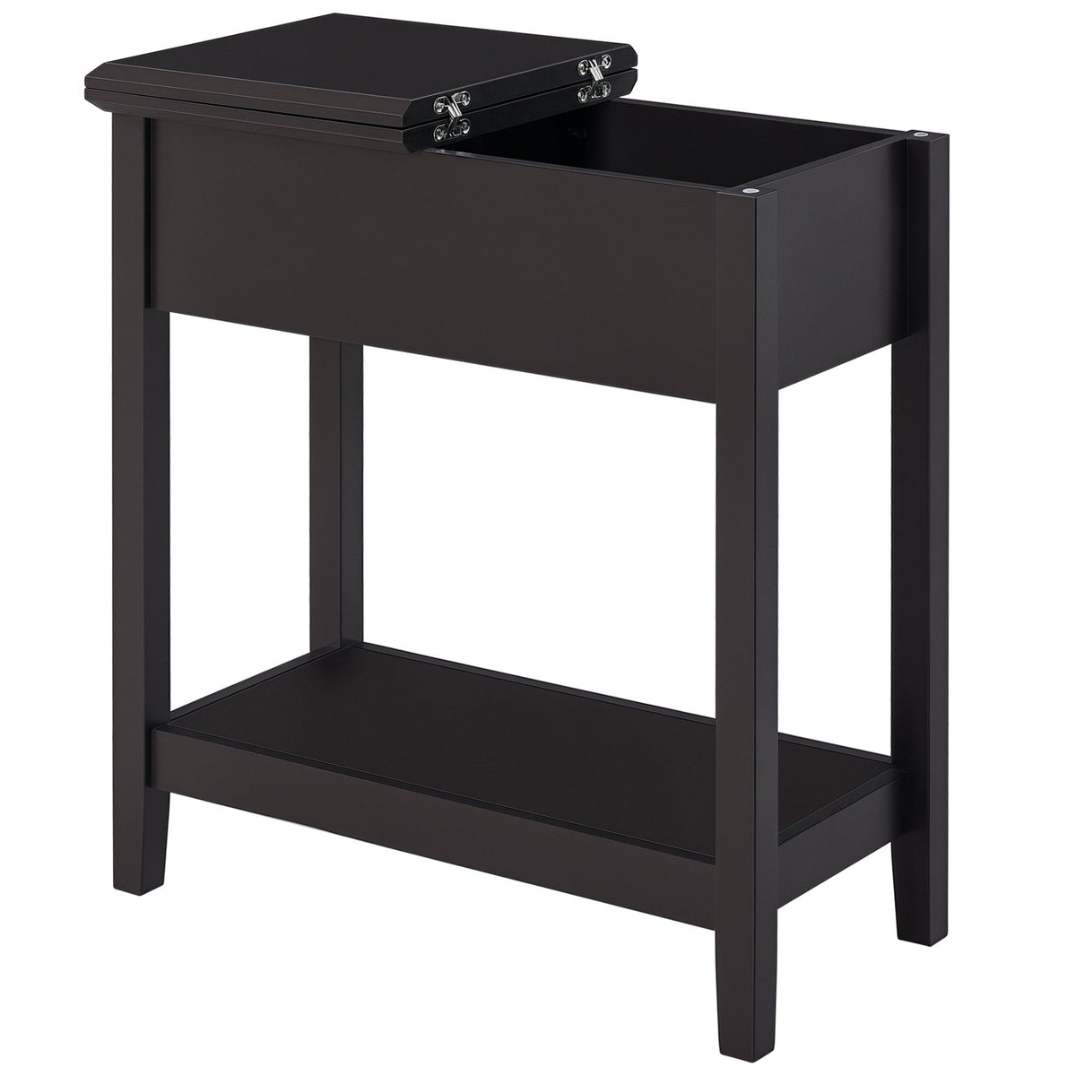 Flip-Top End Table with Cabinet - Dark Coffee