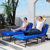 2 Pieces Folding Lounge Chairs with 4-level Reclining Back, Outdoor Tanning Chair with Cushion, Sun Lounger with Breathable Mesh Fabric, Side Pocket, Headrest, Blue