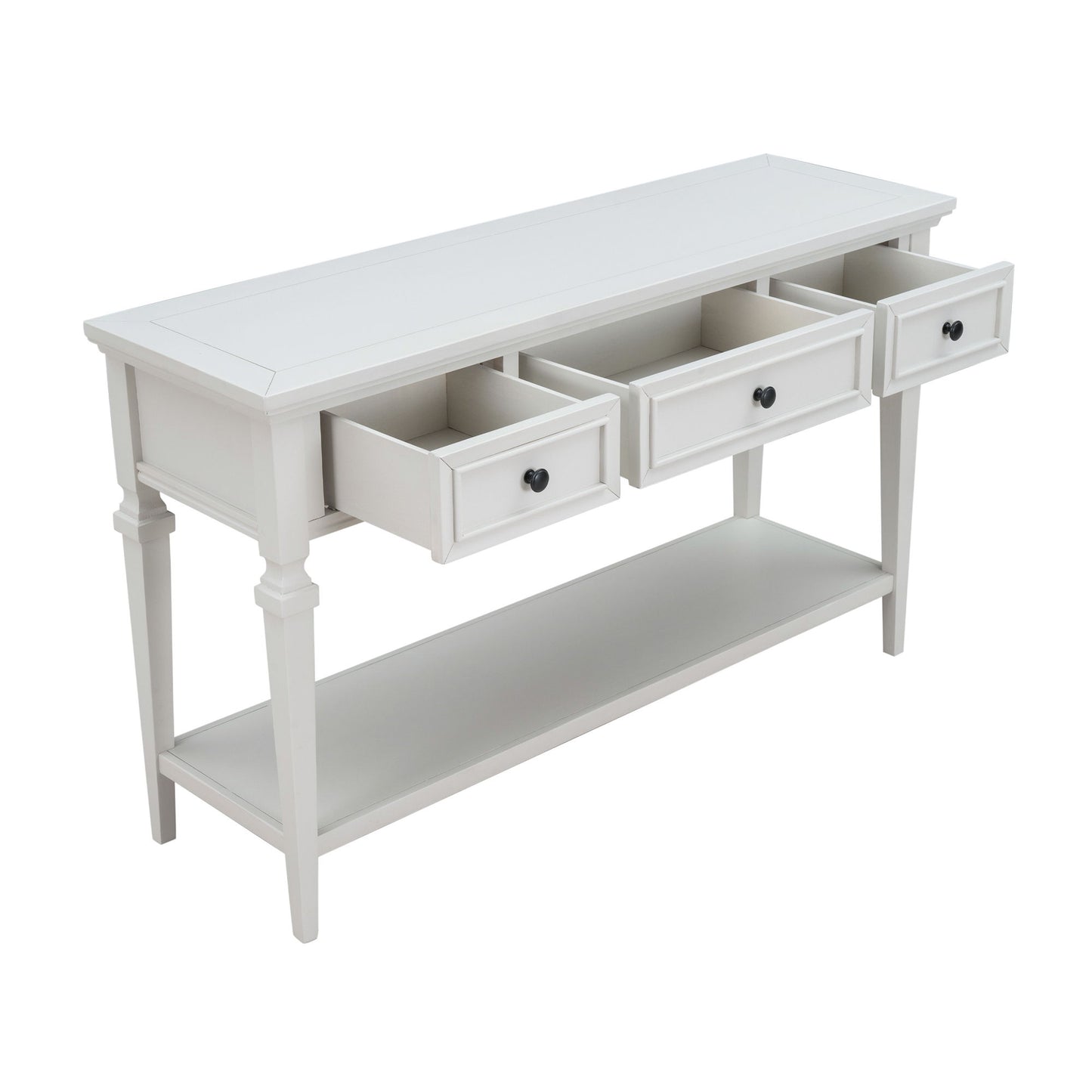 Classic Retro Console Table with 3 Drawers, Open Shelf, Solid Pine Wood Frame, Ideal for Entryway, Hallway, 50" L x 15" W x 30" H, White