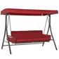 3 Person Porch Swing Bed, 2-in-1 Convertible Outdoor Patio Swing Chair Bench Hammock with Adjustable Canopy, Cushions, Pillows for Porch and Backyard, Red
