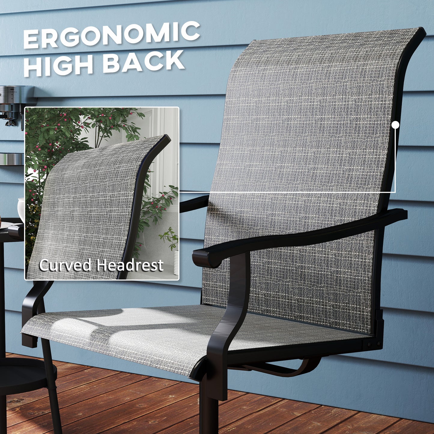 Outdoor Swivel Dining Chairs Set of 2, High Back Swivel Chairs with All Weather Mesh for Deck, Backyard, Poolside, Grey