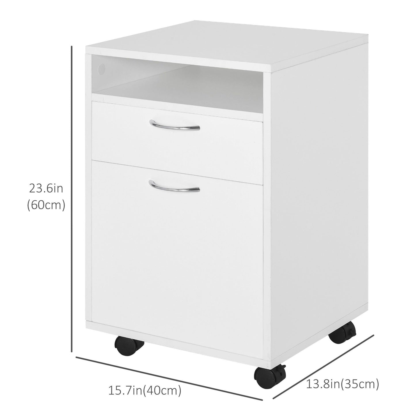 24" Small Filing Cabinet with Drawer and Wheels - White