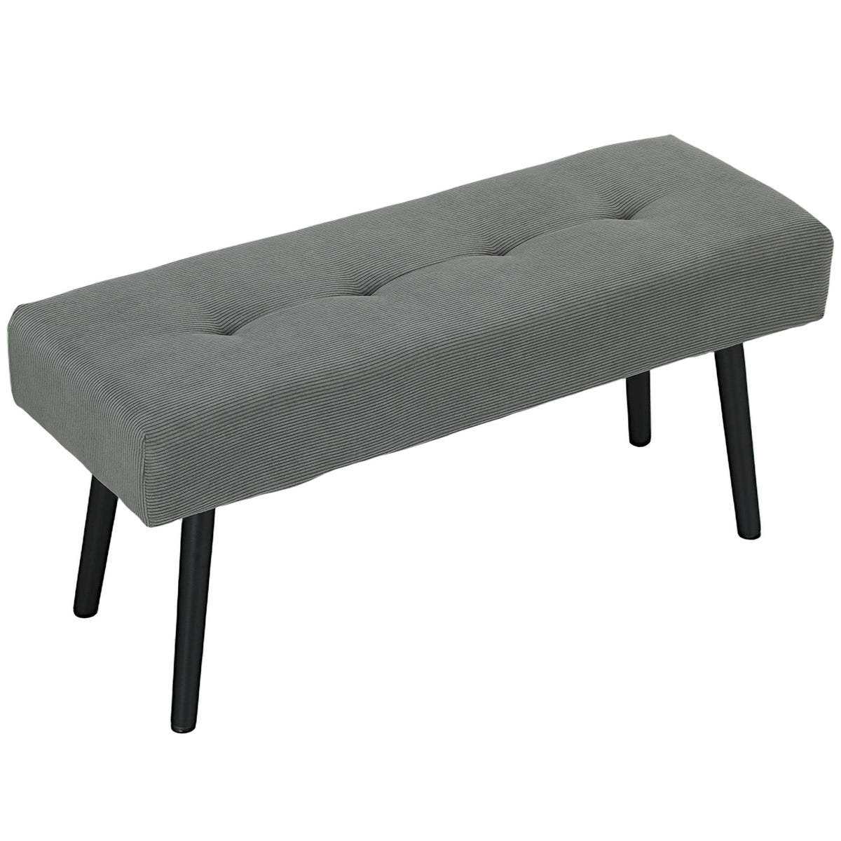 39" Upholstered Ottoman Bench, Corduroy Entryway Bedroom Bench with Padded Seat and Steel Legs for Bedroom, Grey