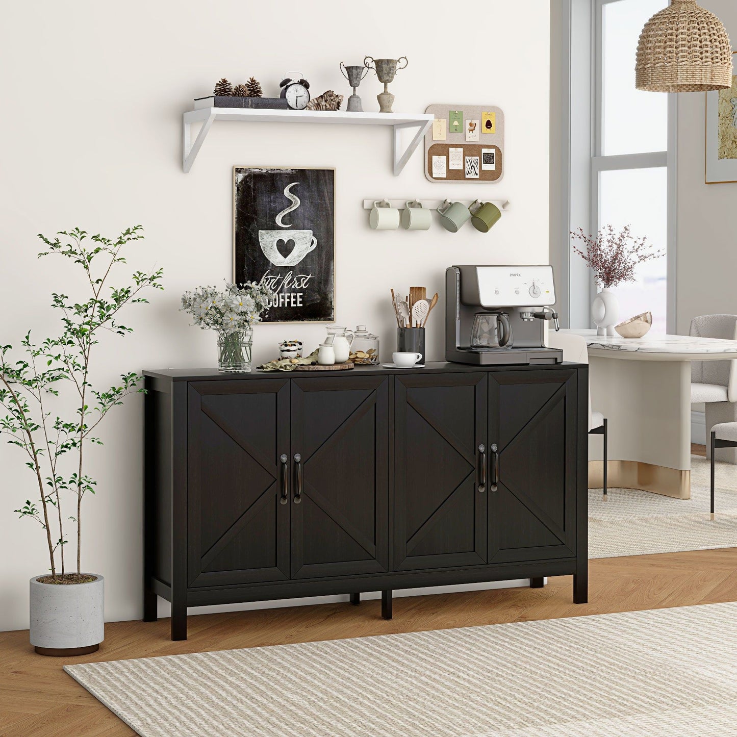 Barn Door Sideboard TV Stand for 65" TV - Black Oak