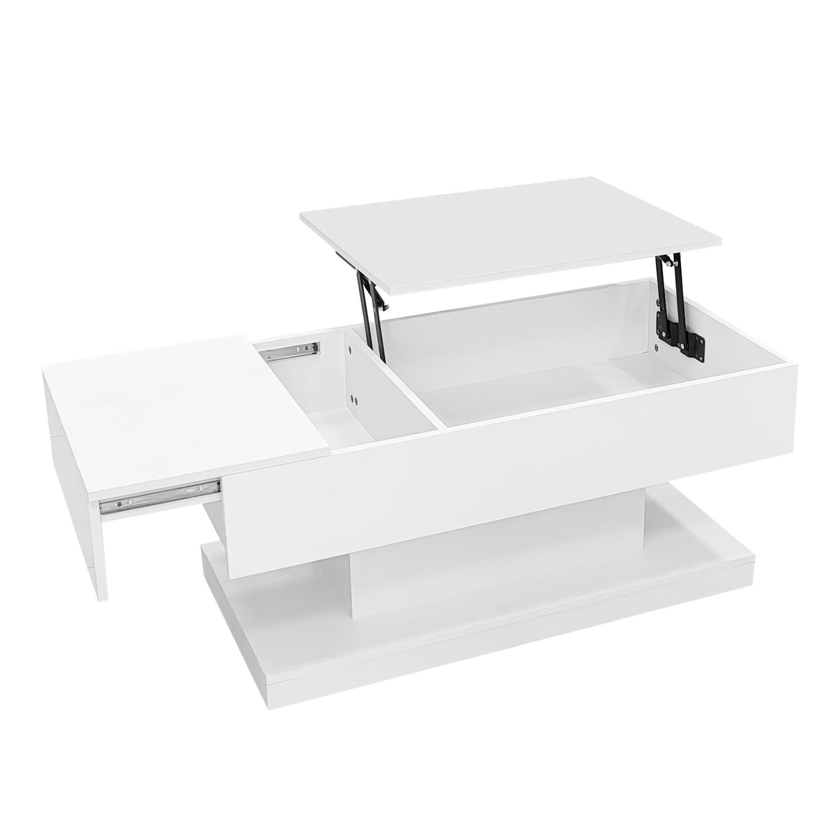 Lift-Top Coffee Table with Sliding Extendable Desktop, Sleek Multi‑Use Table with USB/App-Controlled Lights, 39.5" L x 19.5" W x 17.5" H, White