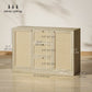 Boho Sideboard Buffet Cabinet, Kitchen Coffee Bar Cabinet with 3 Drawers, 2 Adjustable Shelves and 4 Racks, Natural