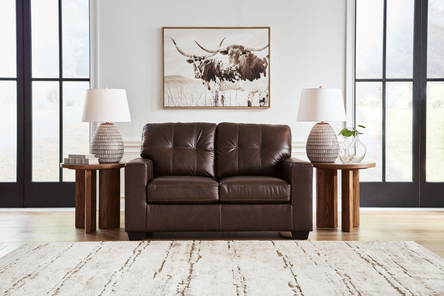 Santorine - Dark Brown - Loveseat - Leather Match