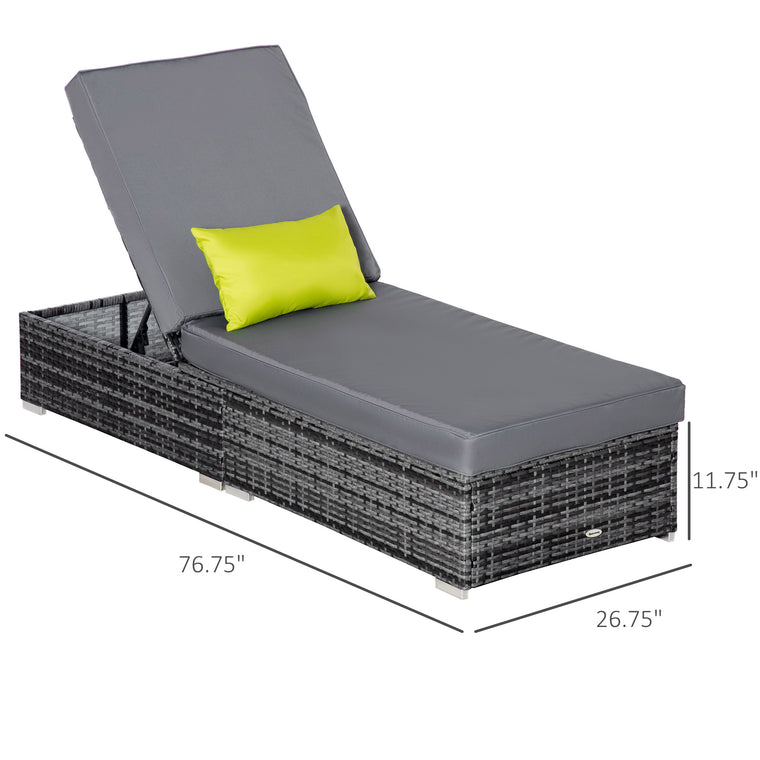 Grey Wicker Chaise Lounger with Adjustable Recliner