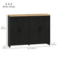Modern Sideboard Buffet Cabinet, Modern Kitchen Storage Cabinet with 4 Doors Adjustable Shelves, for Dining Room, Black
