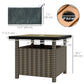 22" Square Steel PE Rattan Wicker Table With Umbrella Hole, Outdoor Patio Accent Dining Side Table Used as Umbrella Stand, Mixed-Grey