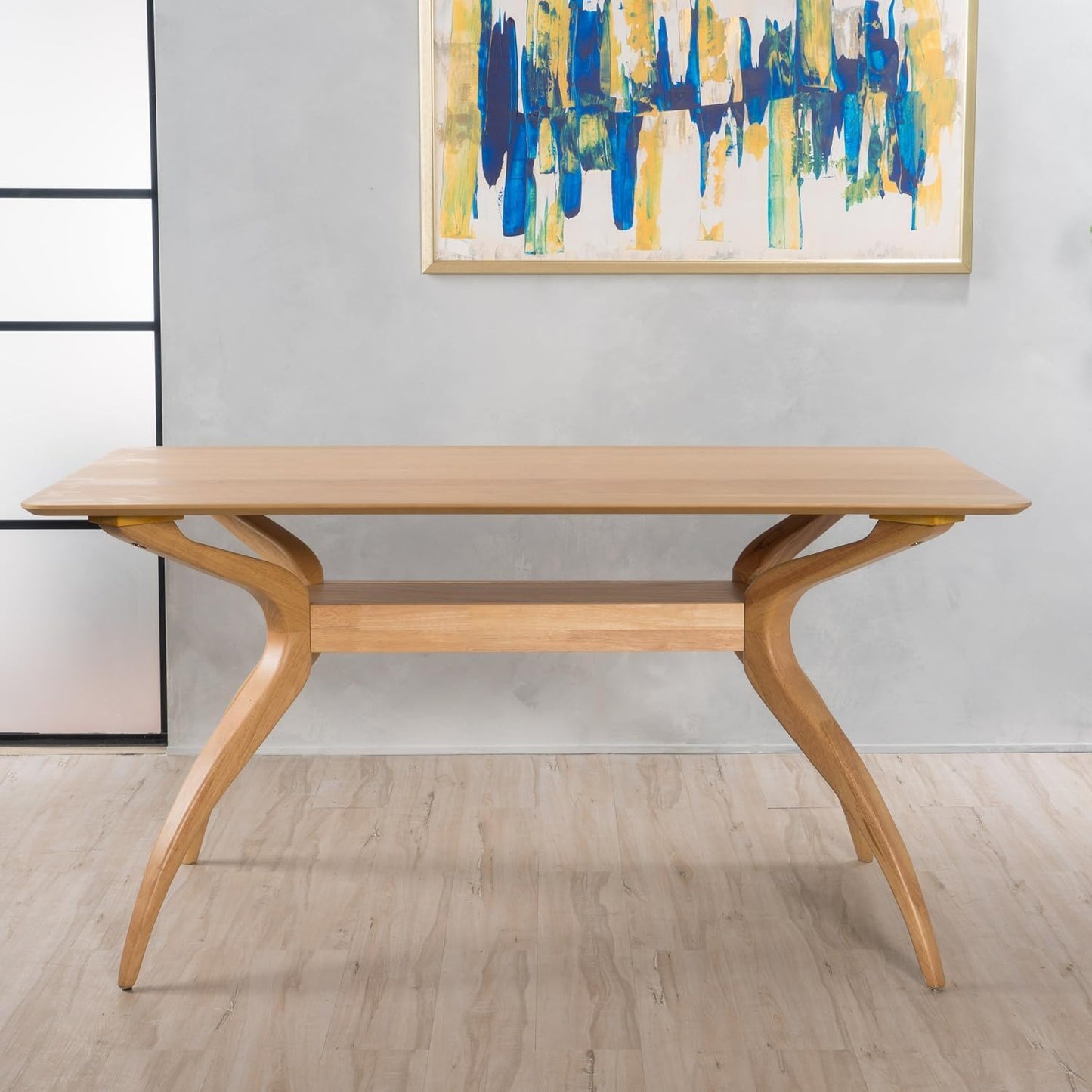 Mid‑Century Modern Rubberwood Dining Table with Spider‑Leg Frame