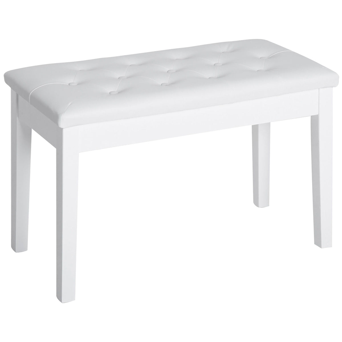 30" Piano Bench with Padded Cushion and Storage, Faux Leather Keyboard Bench with Solid Wood Legs, White