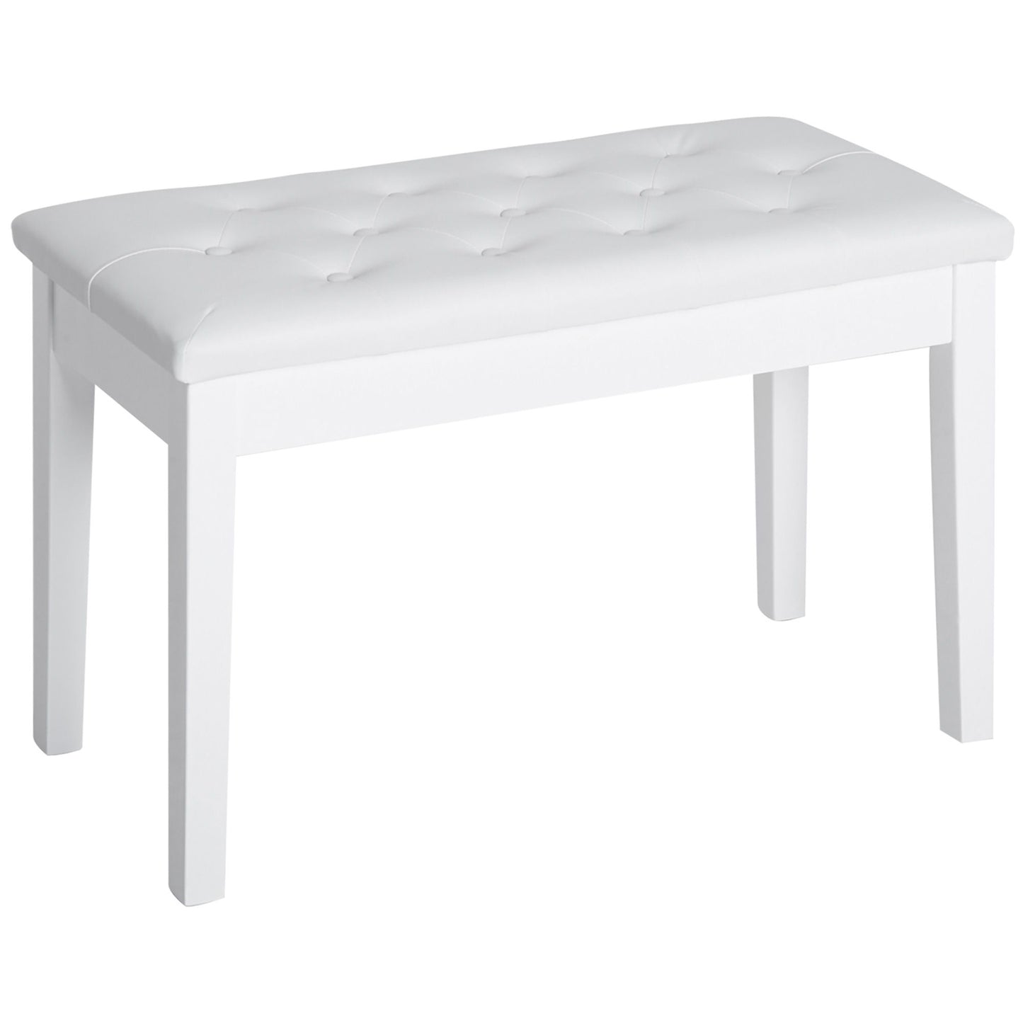 30" Piano Bench with Padded Cushion and Storage, Faux Leather Keyboard Bench with Solid Wood Legs, White