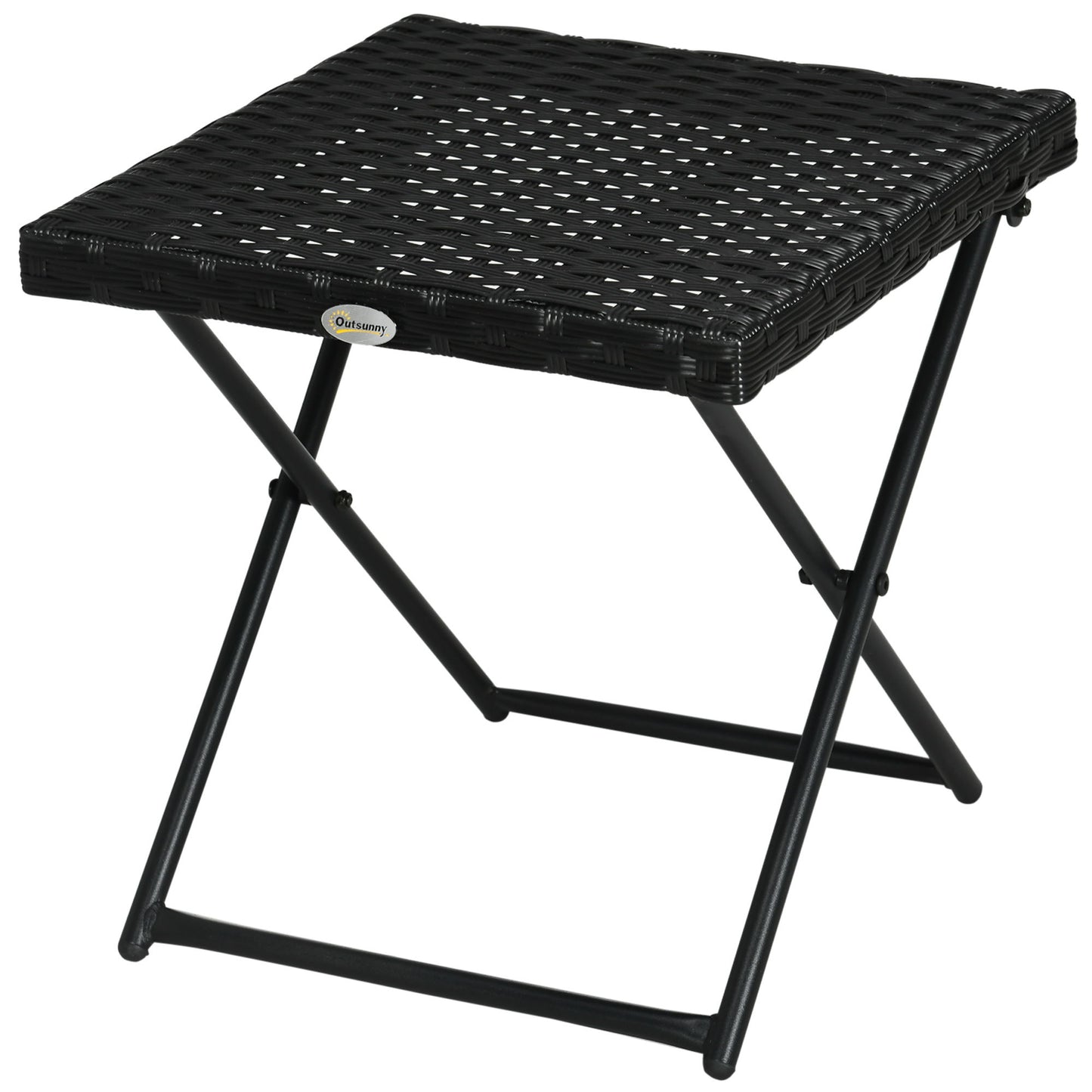 Patio Wicker Coffee Table, Outdoor PE Rattan Garden Folding Side Table, 15.75"x15.75"x15.75", Black
