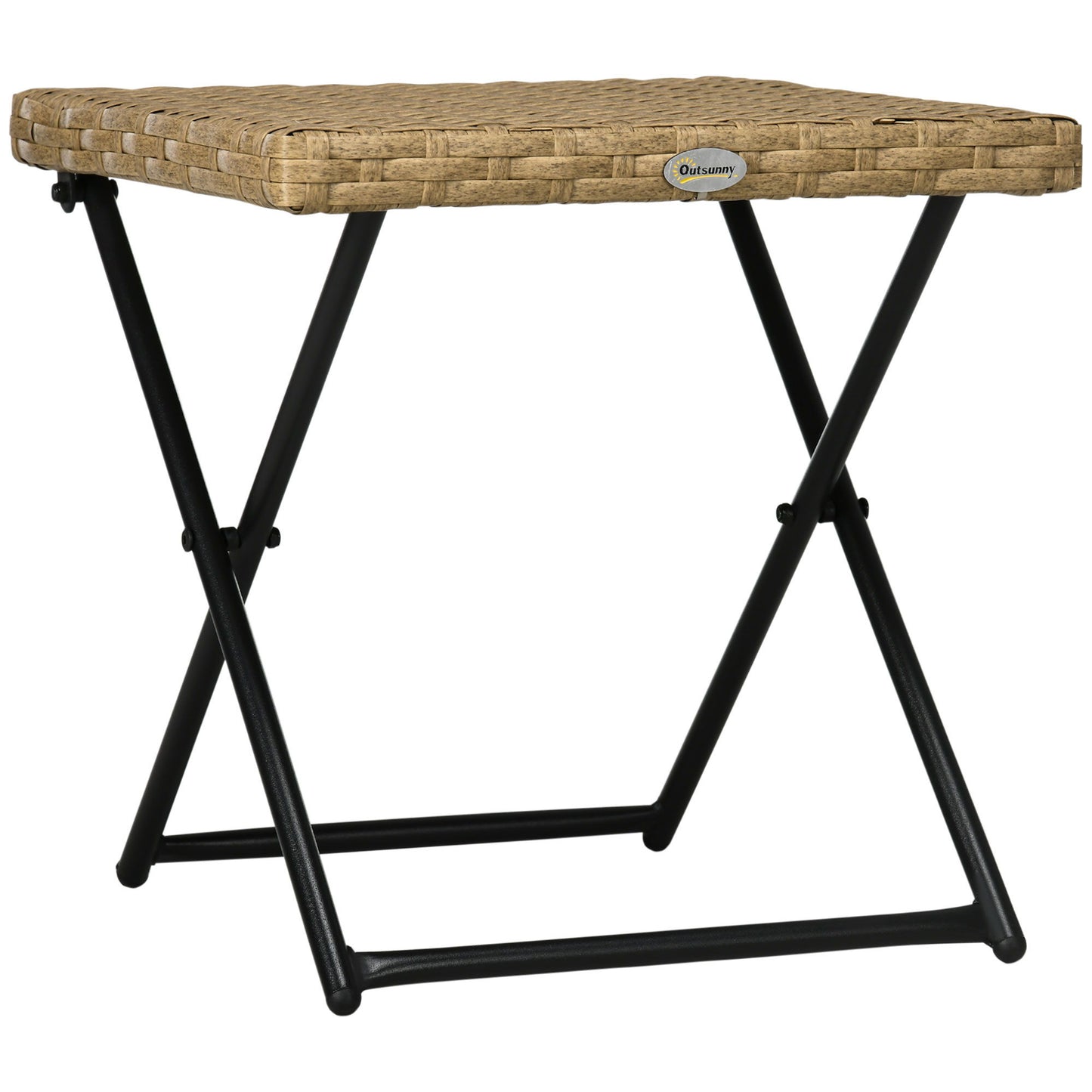 Patio Wicker Coffee Table, Outdoor PE Rattan Garden Folding Side Table, 15.75"x15.75"x15.75", Nature Wood