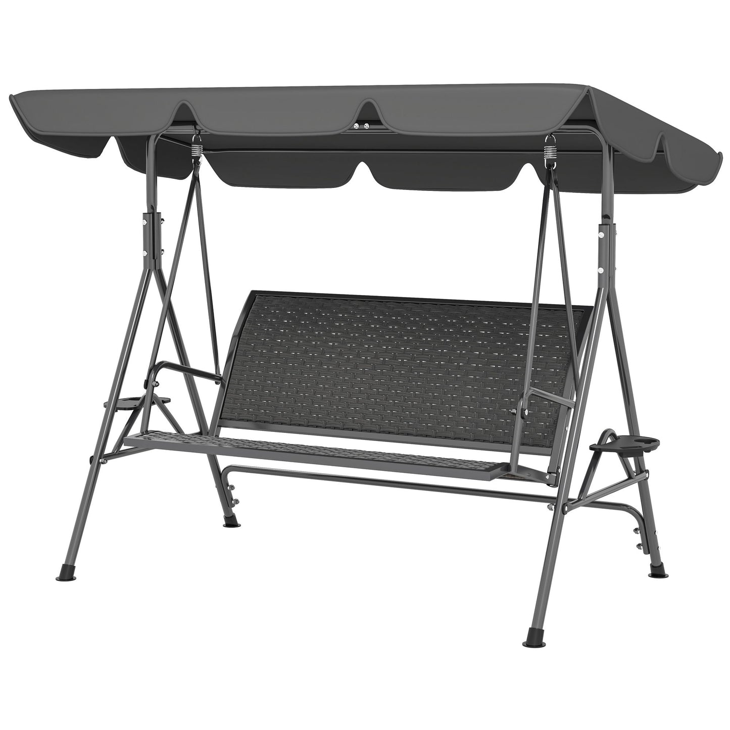 3-Seat Patio Swing Chair, Outdoor Canopy Swing Glider with Adjustable Shade, Grey