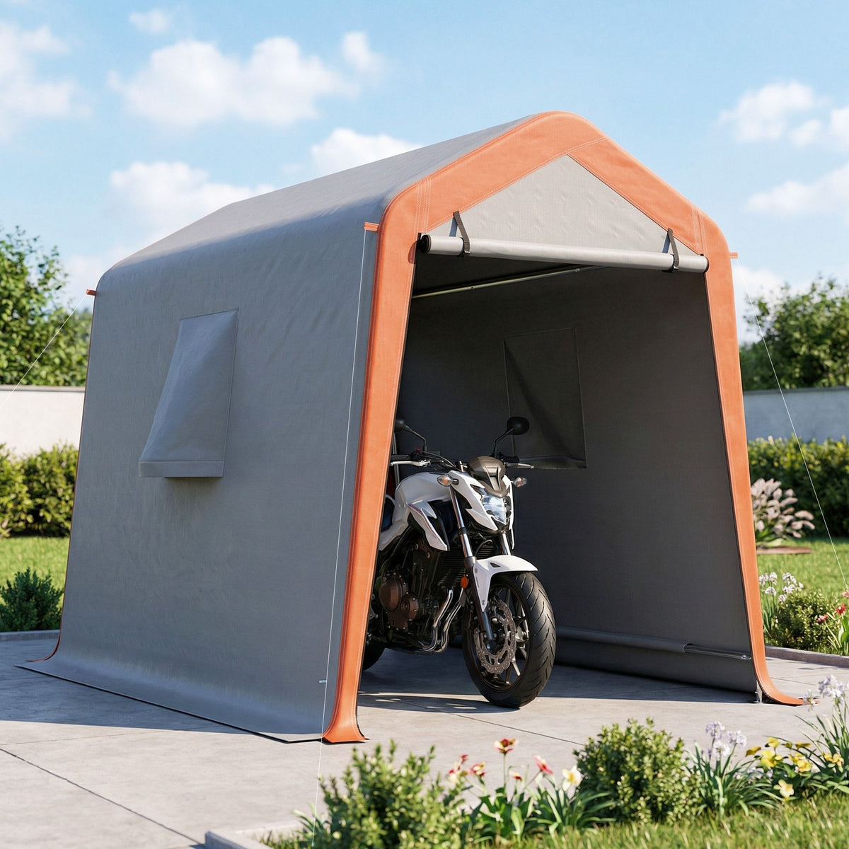 6' x 8' Portable Shed, Outdoor Storage Shed Tent with Door, Windows, Waterproof Motorcycle Bike Tent, Light Grey