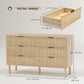 Bedroom Chest of Drawers, 6 Drawer Dresser with Fluted Panels and Solid Wood Legs, Storage Cabinet for Living Room, Oak