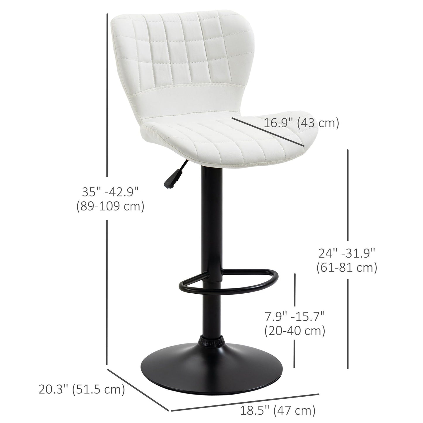 Set of 2 Swivel Adjustable Bar Stools - White