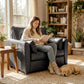 Accent Chair, PU Leather Armchair with Wide Seat, Spring Cushion, Rubberwood legs, 2 Pillows, Black