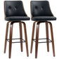 Bar Height Bar Stools Set of 2, PU Leather Upholstered Swivel Barstools with Solid Wood Legs Footrest and Tufted Back, Black