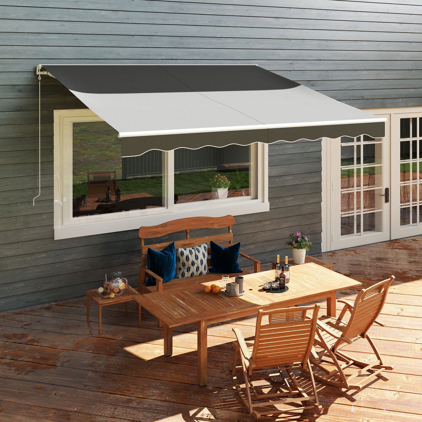 12'x10' Electric Retractable Awning, UV Protection Sun Shade Shelter w/ Remote Controller for Deck Balcony Yard, Grey