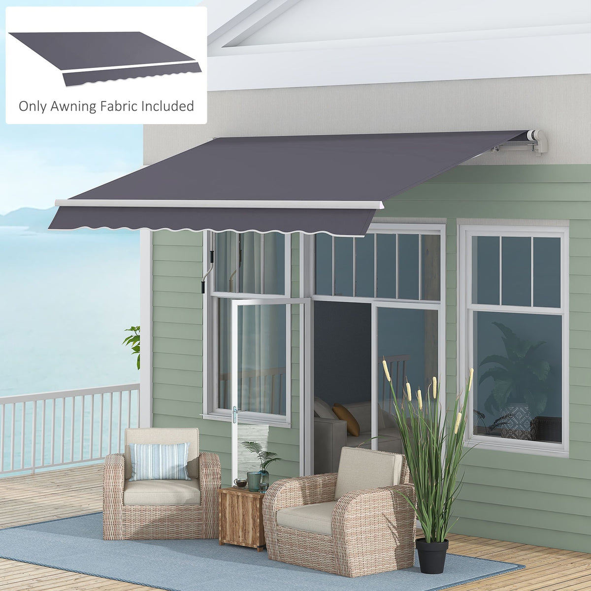 11' x 8' Outdoor Sunshade Canopy Awning Cover, Retractable Awning Fabric Replacement, UV Protection, Grey