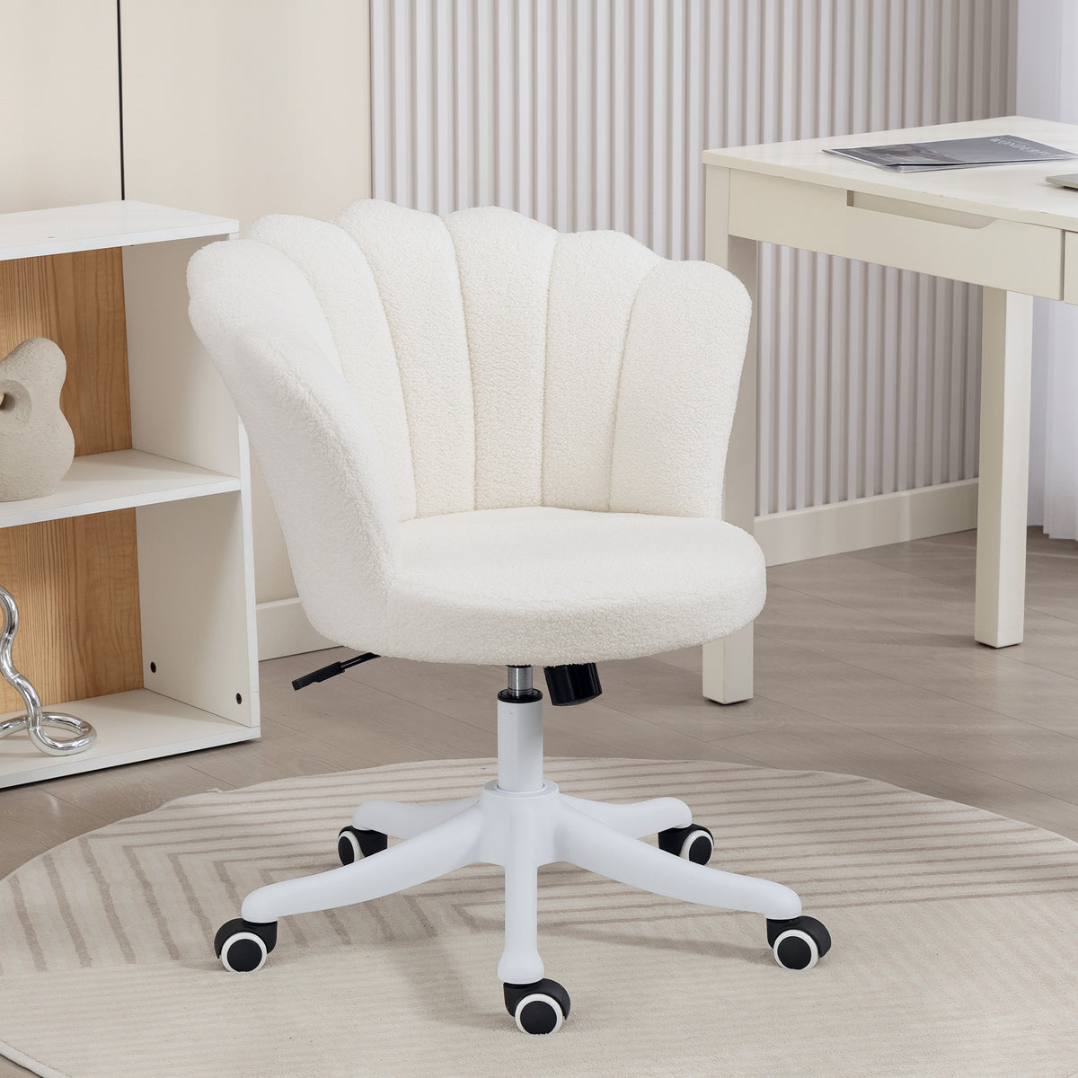 Office Chair, Armless Swivel Desk Chair with Adjustable Height, Backrest, Tilt Function for Office, Vanity, Cream White