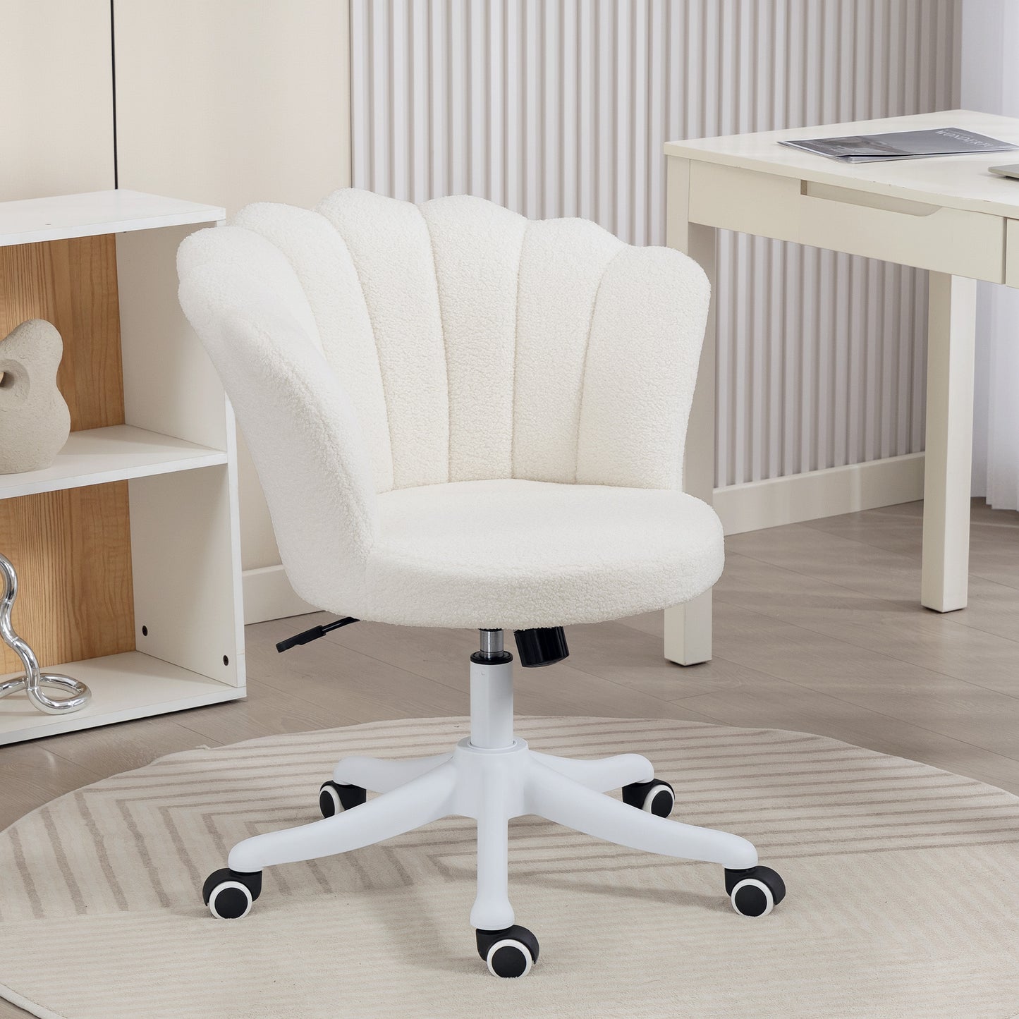 Office Chair, Armless Swivel Desk Chair with Adjustable Height, Backrest, Tilt Function for Office, Vanity, Cream White