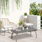 Rattan Coffee Table Outdoor Side Table, 35.4" x 19.7" Small Wicker Patio Furniture with All-Weather PE for Garden, Balcony, Backyard, Poolside, Grey