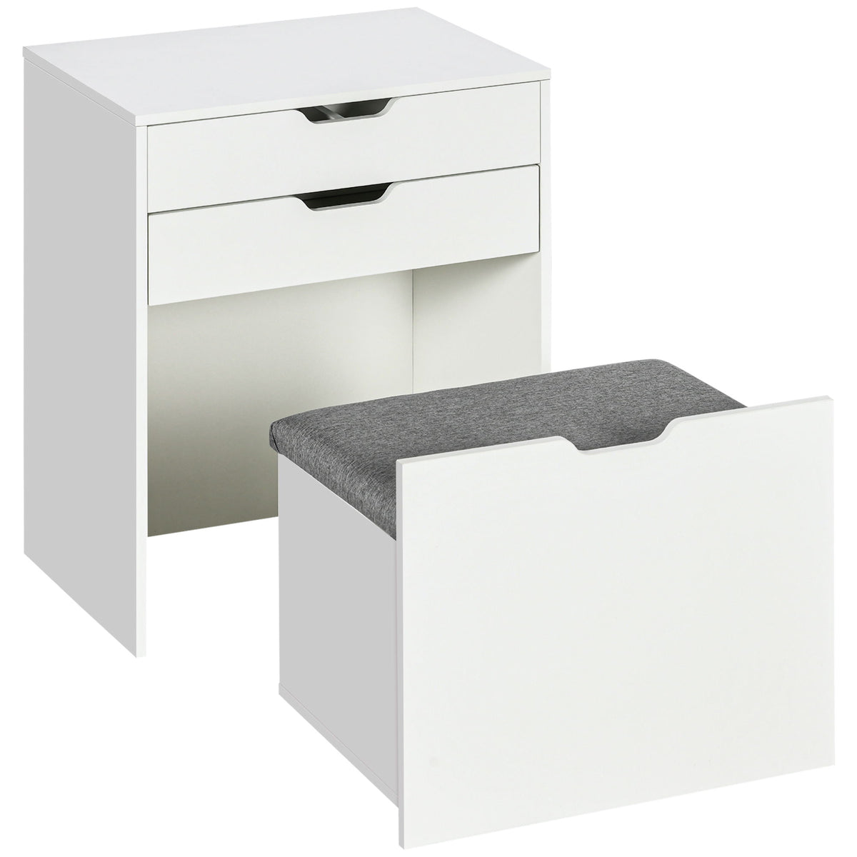 Vanity Set with Flip Top Mirror, Makeup Vanity Desk with Stool, Dressing Table with Drawer and 7 Compartments, White