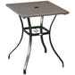 Patio Wicker Dining Table with Umbrella Hole, 34 Inch Outdoor PE Rattan Coffee Table with Plastic Board Under the Woven Table Top for Patio, Garden, Balcony, Light Grey