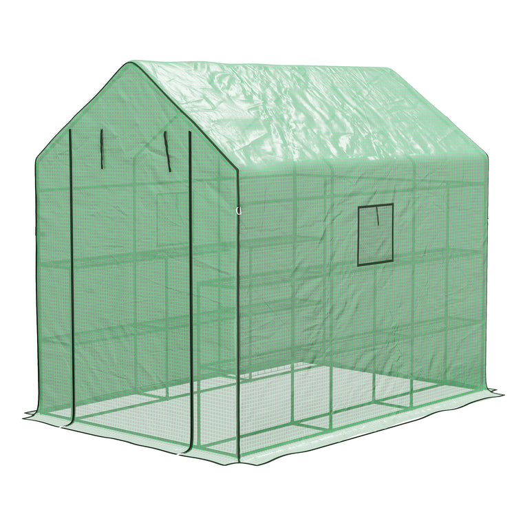 140 x 213 x 190 cm Walk-In Greenhouse with Tiered Shelves
