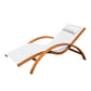 Outdoor Wood Sling Chaise Lounge Reclining Garden Mesh Lounger Patio Chair with Headrest Cream