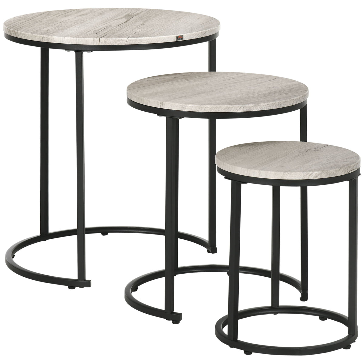 Nesting Tables Set of 3, Round Coffee Table, Stacking Side Tables with Steel Frame for Living Room, Grey