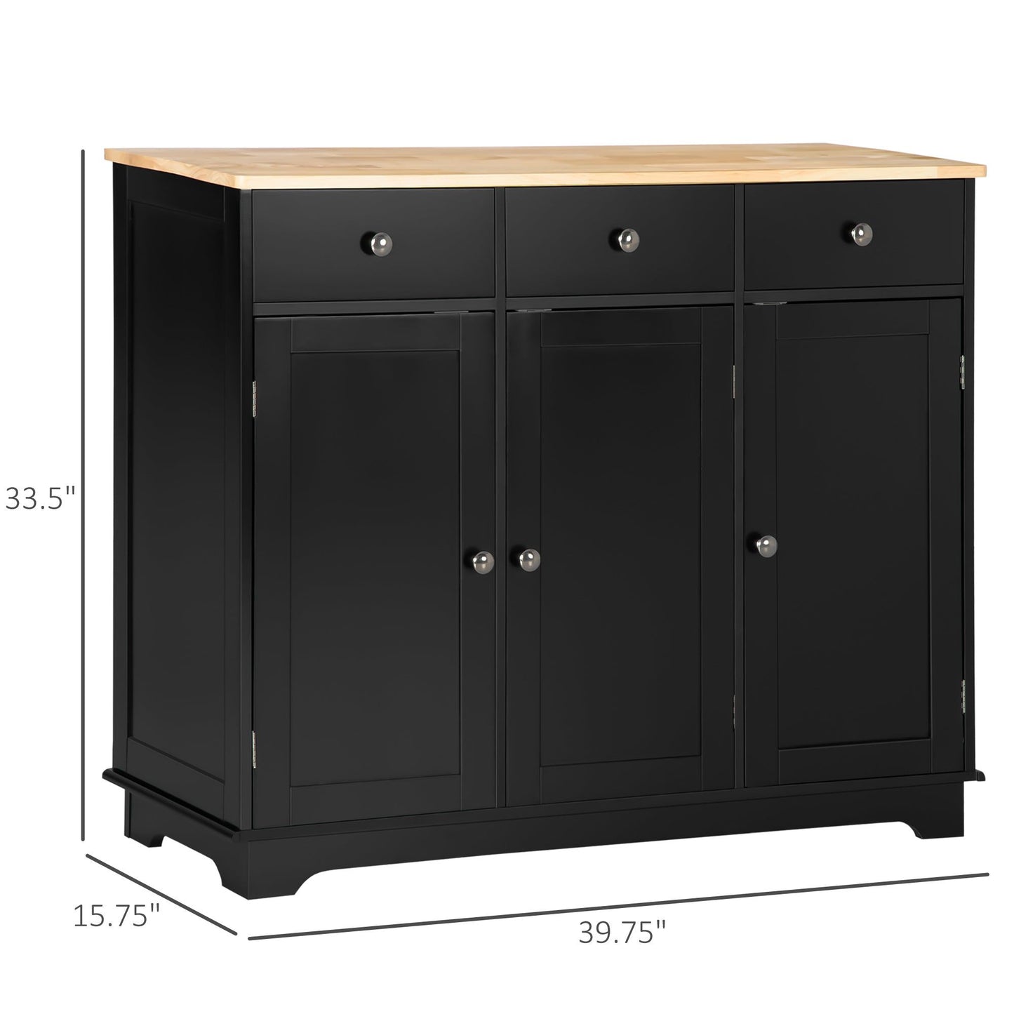Modern Sideboard Buffet with Drawers and Shelves - Black
