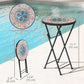 Mosaic Outdoor Patio Side Table, 14" Round Folding Outdoor Coffee Table with Steel Frame for Balcony Deck Patio Terrace, Mixed Colour