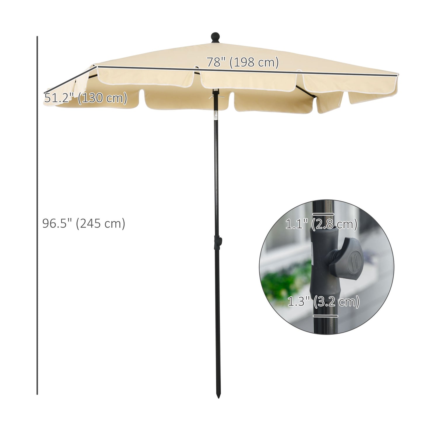 6.5x4ft Rectangle Patio Umbrella Aluminum Tilt Adjustable Garden Parasol Sun Shade Outdoor Canopy Beige