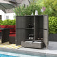 Wicker Outdoor Storage Cabinet, 2-Door Rattan Pool Towel Storage Cabinet with Drawer & Removable Shelf, Dark Grey