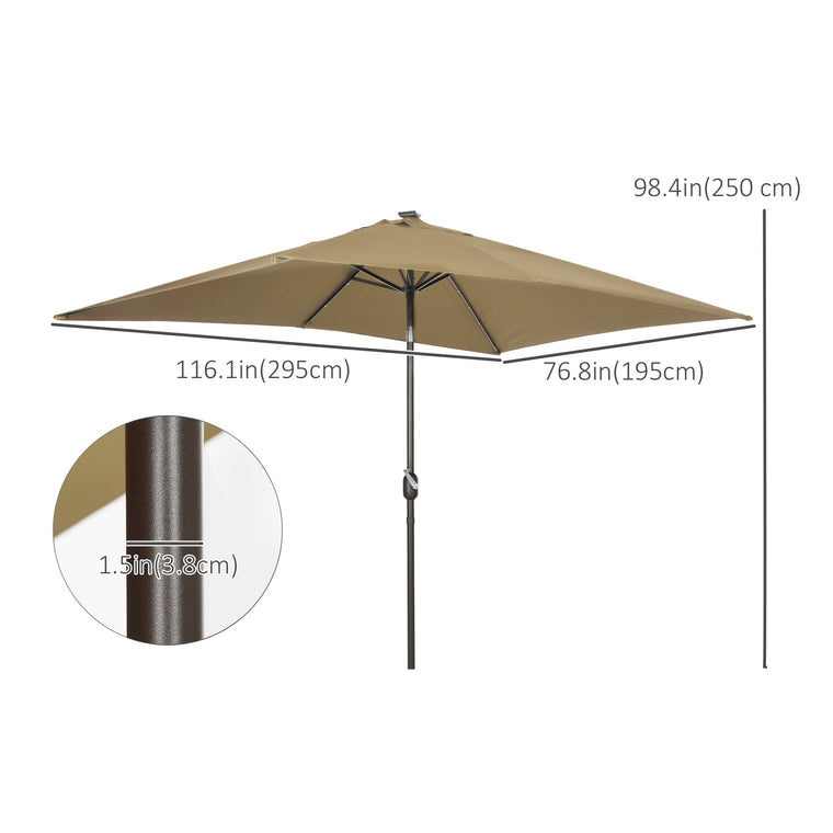 6.5x10ft Light Coffee Aluminum Market Parasol with Solar LEDs
