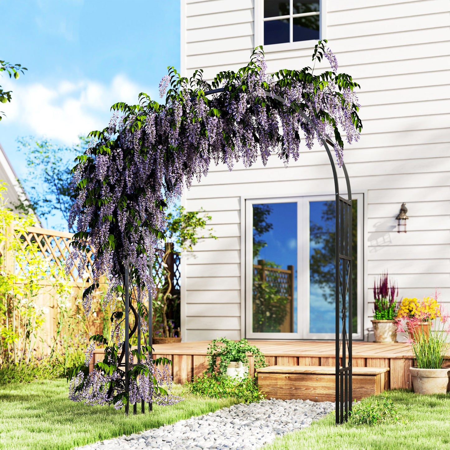 7.3ft Steel Garden Arch Trellis, Garden Arbor Trellis for Climbing Plants Roses Wisteria Vines, Flower Arch Wedding Arch Stand for Bridal Party Ceremony Decoration, Black