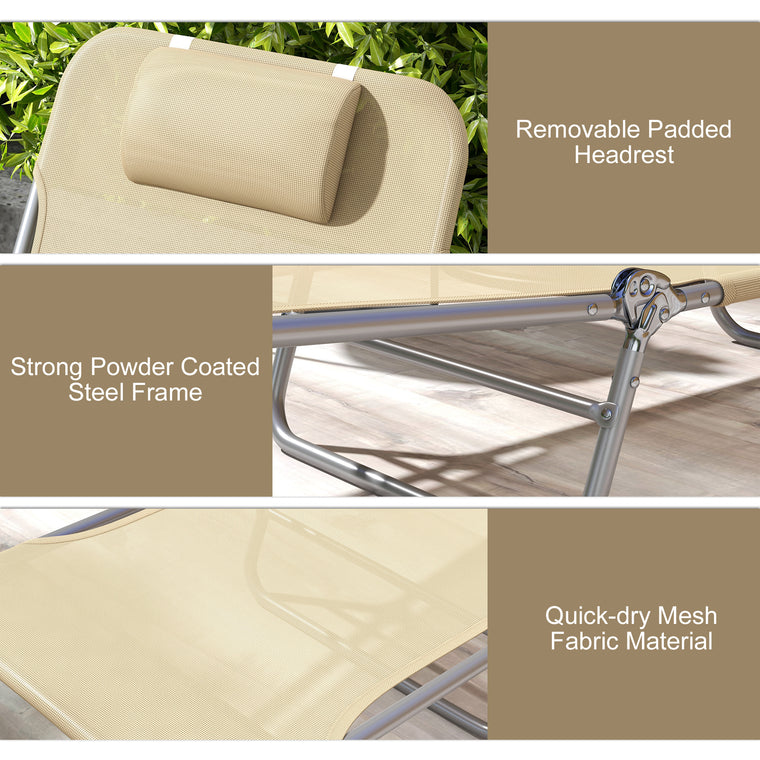 Folding Reclining Tanning Chairs, Set of 2 - Brown